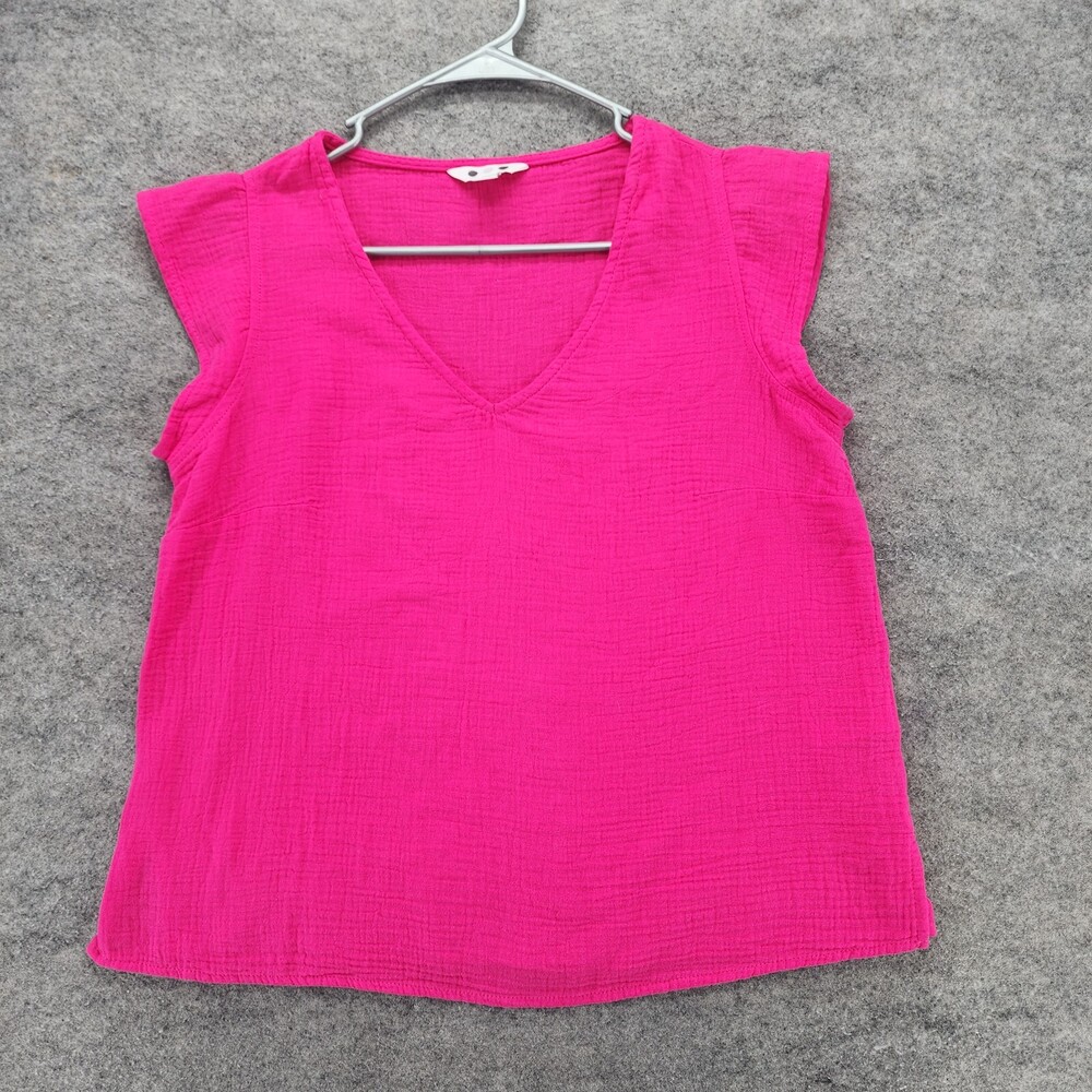Three Dots Shirt Womens XS Shorts Sleeve V Neck Pink